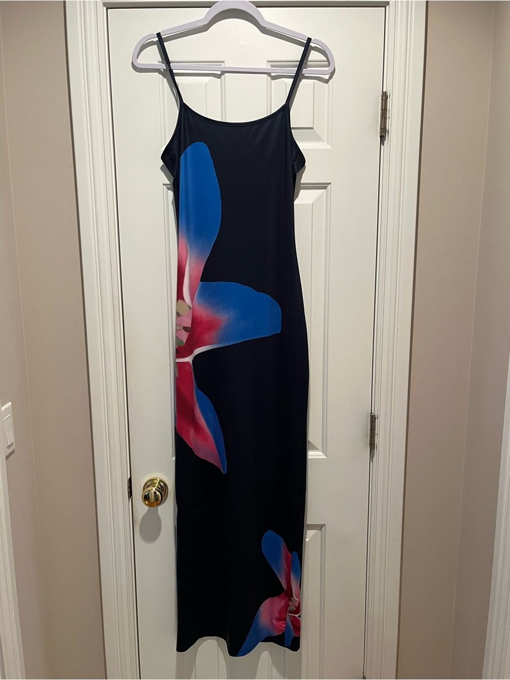Women's Navy Slip Maxi Dress with Blue & Pink Floral Print